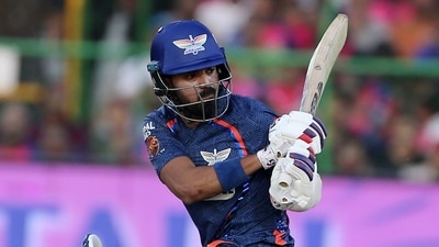 Lucknow Super Giants skipper KL Rahul plays a shot during the match against Rajasthan Royals in the Indian Premier League (IPL) 2024 (ANI)