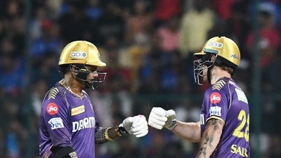 The visitors' chase began frenetically as Narine and Salt added 86 runs in just 6.3 overs through an array of dazzling shots. Salt started the carnage, smoking pacer Mohammed Siraj for 18 runs in the very first over, finding two sixes and a four. (ANI) The visitors' chase began frenetically as Narine and Salt added 86 runs in just 6.3 overs through an array of dazzling shots. Salt started the carnage, smoking pacer Mohammed Siraj for 18 runs in the very first over, finding two sixes and a four. (ANI)