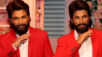 Allu Arjun with his wax statue at Madame Tussauds Allu Arjun with his wax statue at Madame Tussauds