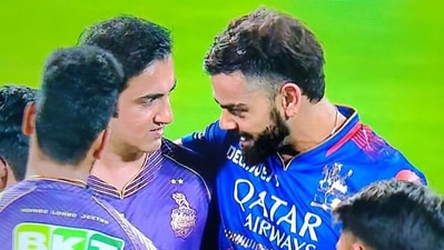 Gautam Gambhir and Virat Kohli hug each other during IPL 2024 match Gautam Gambhir and Virat Kohli hug each other during IPL 2024 match