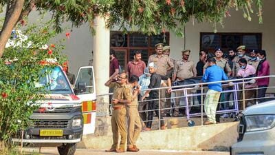 Mortal remains of Mukhtar Ansari being taken to his residence in Ghazipur, from a hospital in Banda, Uttar Pradesh, on Friday. (PTI) Mortal remains of Mukhtar Ansari being taken to his residence in Ghazipur, from a hospital in Banda, Uttar Pradesh, on Friday. (PTI)