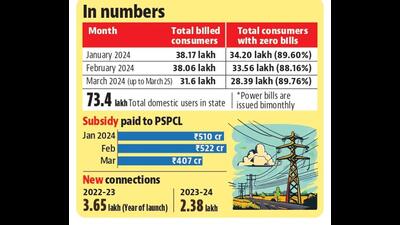 Nearly 90% of the domestic power consumers in Punjab received zero bills between January and March 2024, up from 88.04% during the corresponding period last fiscal (2022-23). (HT File)