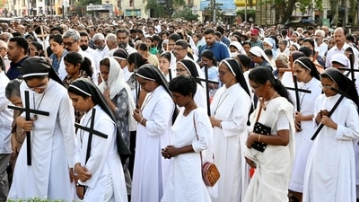 Christian devotees take part in a 'Way of the Cross' procession marking Good Friday in Thiruvananthapuram. (PTI) Christian devotees take part in a 'Way of the Cross' procession marking Good Friday in Thiruvananthapuram. (PTI)