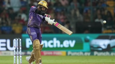 Kolkata Knight Riders' Sunil Narine plays a shot during the Indian Premier League (IPL) 2024 T20 cricket match between Royal Challengers Bengaluru and Kolkata Knight Riders, at M Chinnaswamy Stadium, in Bengaluru (PTI) Kolkata Knight Riders' Sunil Narine plays a shot during the Indian Premier League (IPL) 2024 T20 cricket match between Royal Challengers Bengaluru and Kolkata Knight Riders, at M Chinnaswamy Stadium, in Bengaluru (PTI)