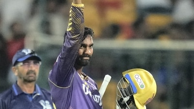 Venkatesh Iyer then worked his way past a dodgy back to power the KKR chase. The KKR batters never got bogged down either by a slow pitch or RCB bowlers as they hunted down the target in just 16.5 overs. Their approach on the night was best exemplified by Venkatesh, who is trying hard to regain his relevance in white ball formats, who added 75 runs for the third wicket with skipper Shreyas Iyer (39 not out). (PTI) Venkatesh Iyer then worked his way past a dodgy back to power the KKR chase. The KKR batters never got bogged down either by a slow pitch or RCB bowlers as they hunted down the target in just 16.5 overs. Their approach on the night was best exemplified by Venkatesh, who is trying hard to regain his relevance in white ball formats, who added 75 runs for the third wicket with skipper Shreyas Iyer (39 not out). (PTI)