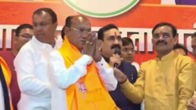 Three-time Congress MLA Kamlesh Shah joined the BJP at chief minister Mohan Yadav’s residence (Twitter/video screengrab) Three-time Congress MLA Kamlesh Shah joined the BJP at chief minister Mohan Yadav’s residence (Twitter/video screengrab)