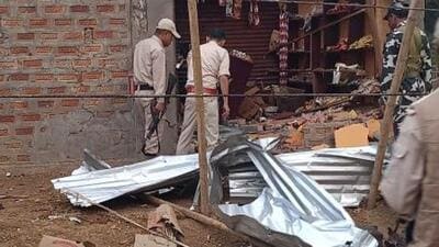 Two shops were damaged in the blast in Manipur’s Jiribam district near the Assam-Manipur border (HT Photo)
