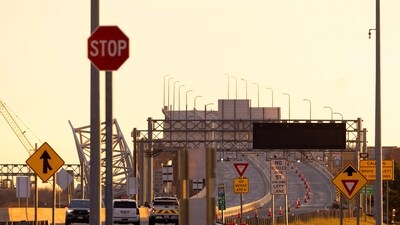 BALTIMORE, MARYLAND - MARCH 28: Police block off the approach of the collapsed Francis Scott Key Bridge on March 28, 2024 in Baltimore, Maryland. (Getty Images via AFP) BALTIMORE, MARYLAND - MARCH 28: Police block off the approach of the collapsed Francis Scott Key Bridge on March 28, 2024 in Baltimore, Maryland. (Getty Images via AFP)