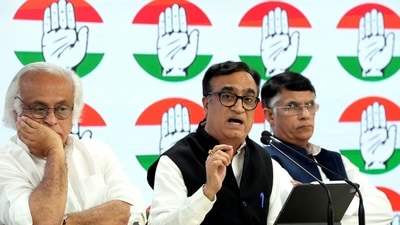 New Delhi: Congress leaders Jairam Ramesh, Ajay Maken and Pawan Khera during a press conference, in New Delhi, Friday, March 29, 2024. (PTI)
