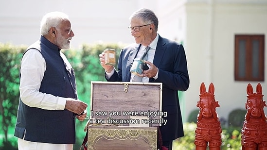 Prime Minister Narendra Modi on Friday engaged in a candid conversation with philanthropist and Microsoft co-founder Bill Gates discussing a wide array of topics ranging from technological advancements to the challenges and opportunities presented by Artificial Intelligence (AI).&nbsp;&nbsp;(ANI)