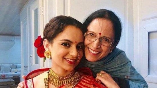 BJP candidate Kangana Ranaut with mother Asha