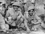 An Indian infantry section of the 2nd Battalion, 7th Rajput Regiment about to go on patrol on the Arakan front in Burma, 1944.