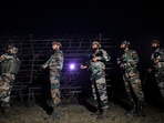 Indian Army soldiers stand guard near the Line of Control (LoC) after an infiltration attempt by four heavily-armed terrorists at Akhnoor, in Jammu district, Saturday. (PTI)