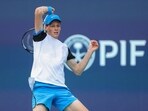 Jannik Sinner of Italy hits a shot against Daniil Medvedev during the Men's semifinal of Miami Open Jannik Sinner of Italy hits a shot against Daniil Medvedev during the Men's semifinal of Miami Open
