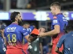 Virat Kohli being given the Orange Cap at the end of RCB's innings. Virat Kohli being given the Orange Cap at the end of RCB's innings.
