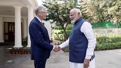 Prime Minister Narendra Modi meets Microsoft co-founder Bill Gates to discuss various crucial topics, in New Delhi on Friday. Prime Minister Narendra Modi meets Microsoft co-founder Bill Gates to discuss various crucial topics, in New Delhi on Friday.