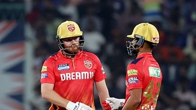 Punjab Kings' captain Shikhar Dhawan and his opening partner Jonny Bairstow shared a 102-run stand for the opening wicket to give their team a fighting chance. But with Bairstow's wicket, they lost the momentum. (PBKS-X) Punjab Kings' captain Shikhar Dhawan and his opening partner Jonny Bairstow shared a 102-run stand for the opening wicket to give their team a fighting chance. But with Bairstow's wicket, they lost the momentum. (PBKS-X)