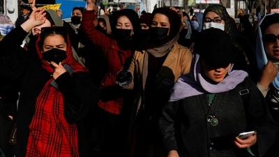 Afghan women chant slogans in protest against the Taliban (Reuters) Afghan women chant slogans in protest against the Taliban (Reuters)