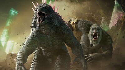 This image released by Warner Bros. Pictures shows Godzilla, left, and Kong in a scene from "Godzilla x Kong: The New Empire." (Warner Bros. Pictures via AP) (AP) This image released by Warner Bros. Pictures shows Godzilla, left, and Kong in a scene from "Godzilla x Kong: The New Empire." (Warner Bros. Pictures via AP) (AP)