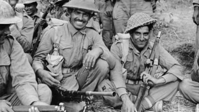 An Indian infantry section of the 2nd Battalion, 7th Rajput Regiment about to go on patrol on the Arakan front in Burma, 1944. (Wikimedia Commons/ No 9 Army Film & Photographic Unit) An Indian infantry section of the 2nd Battalion, 7th Rajput Regiment about to go on patrol on the Arakan front in Burma, 1944. (Wikimedia Commons/ No 9 Army Film & Photographic Unit)
