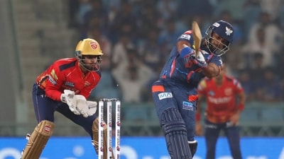 LSG stand-in skipper Nicholas Pooran played a quickfire knock of 42 runs off 21 balls to up the ante in the middle overs to set up the foundation of the big total. (AP) LSG stand-in skipper Nicholas Pooran played a quickfire knock of 42 runs off 21 balls to up the ante in the middle overs to set up the foundation of the big total. (AP)