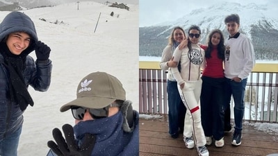 Mahesh Babu and Namrata Shirodkar are vacationing with their children Sitara and Gautam at St Mortiz in Switzerland. (Instagram) Mahesh Babu and Namrata Shirodkar are vacationing with their children Sitara and Gautam at St Mortiz in Switzerland. (Instagram)
