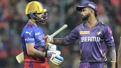 Kolkata Knight Riders' captain Shreyas Iyer greets Royal Challengers Bengaluru's Virat Kohli after the end of RCB's innings during the Indian Premier League (IPL) 2024 T20 cricket match between Royal Challengers Bengaluru and Kolkata Knight Riders (PTI) Kolkata Knight Riders' captain Shreyas Iyer greets Royal Challengers Bengaluru's Virat Kohli after the end of RCB's innings during the Indian Premier League (IPL) 2024 T20 cricket match between Royal Challengers Bengaluru and Kolkata Knight Riders (PTI)