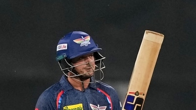 Earlier, for Lucknow Super Giants, opener Quinton de Kock (54) scored a fine half-century to give his team a fine start while the other top-order batters KL Rahul (15) and Devdutt Padikkal (9) were dismissed cheaply. (PTI) Earlier, for Lucknow Super Giants, opener Quinton de Kock (54) scored a fine half-century to give his team a fine start while the other top-order batters KL Rahul (15) and Devdutt Padikkal (9) were dismissed cheaply. (PTI)