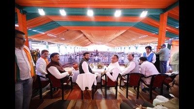 Targeting the previous Congress regime in Haryana, Saini said development used to take place in the area from where the CM hailed. (HT Photo) Targeting the previous Congress regime in Haryana, Saini said development used to take place in the area from where the CM hailed. (HT Photo)