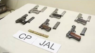 The six pistols recovered from the four gang members arrested by the Jalandhar commissionerate police on Saturday. (X)