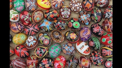 Ukrainian Easter eggs. In Slavic cultures, eggs are often decorated in celebratory hues. (Wikimedia Commons) Ukrainian Easter eggs. In Slavic cultures, eggs are often decorated in celebratory hues. (Wikimedia Commons)
