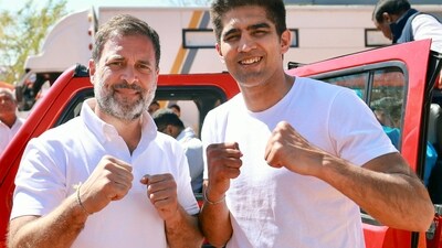 Boxer Vijender Singh participated in Rahul Gandhi's Bharat Jodo Nyay Yatra. (Vijender Singh-X) Boxer Vijender Singh participated in Rahul Gandhi's Bharat Jodo Nyay Yatra. (Vijender Singh-X)