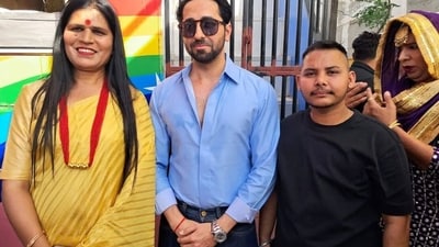 In a video, Ayushmann Khurrana was seen cutting the ribbon and performing the nariyal purnima ceremony. (Instagram/@mxdhananjay) In a video, Ayushmann Khurrana was seen cutting the ribbon and performing the nariyal purnima ceremony. (Instagram/@mxdhananjay)