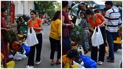 Sara Ali Khan visited a temple and distributed sweet packets to the needy. Sara Ali Khan visited a temple and distributed sweet packets to the needy.