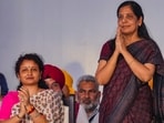 Jailed Delhi CM Arvind Kejriwal's wife Sunita Kejriwal, jailed former Jharkhand CM Hemant Soren's wife Kalpana Soren during INDIA bloc's 'Loktantra Bachao Rally' at Ramlila Maidan in New Delhi on Sunday, 