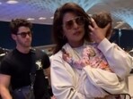 Priyanka Chopra, Nick Jonas and Malti Marie at the Mumbai airport. Priyanka Chopra, Nick Jonas and Malti Marie at the Mumbai airport.