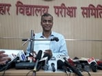 Chairman of Bihar School Examination Board, Anand Kishore releasing Bihar Board class 10th matric exam at BSEB premises in Patna.
