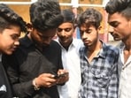 Students celebrating after declared Bihar Board class 10th matric exam at DAV High School, Danapur in Patna.