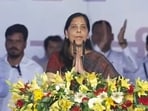 Delhi chief minister Arvind Kejriwal's wife Sunita Kejriwal attended the INDIA bloc rally at Ramlila Maidan on Sunday.