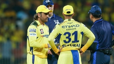 Chennai Super Kings' captain Ruturaj Singh with teammate MS Dhoni and the umpires in a conversation (ANI) Chennai Super Kings' captain Ruturaj Singh with teammate MS Dhoni and the umpires in a conversation (ANI)