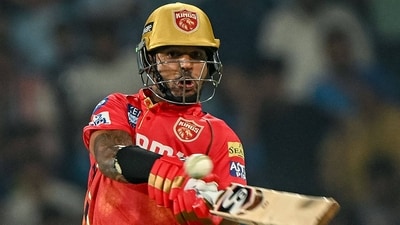 Punjab Kings' captain Shikhar Dhawan plays a shot. (AFP)