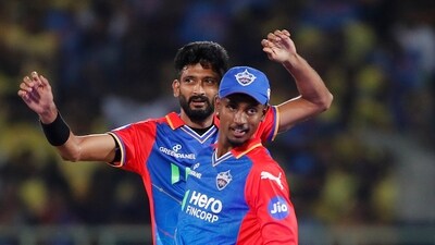 Openers Ruturaj Gaikwad and Rachin Ravindra fell to Khaleel and CSK were tottering at 7/2 at the start of the third over. Khaleel finished with figures of 2/21. (AP) Openers Ruturaj Gaikwad and Rachin Ravindra fell to Khaleel and CSK were tottering at 7/2 at the start of the third over. Khaleel finished with figures of 2/21. (AP)