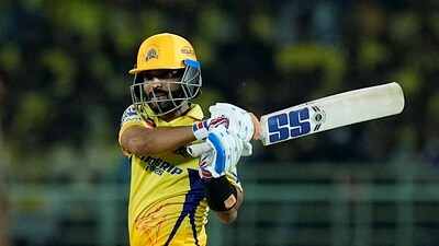 Ajinkya Rahane then gave them some impetus towards the end of the powerplay but CSK could never quite get going in their chase in the middle overs. Rahane eventually fell for 45 off 30, leaving Ravindra Jadeja and Shivam Dube chasing a steepling required run rate in the death overs. (PTI) Ajinkya Rahane then gave them some impetus towards the end of the powerplay but CSK could never quite get going in their chase in the middle overs. Rahane eventually fell for 45 off 30, leaving Ravindra Jadeja and Shivam Dube chasing a steepling required run rate in the death overs. (PTI)