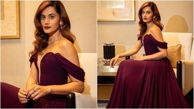 Earlier, Amandeep had posted Taapsee's pictures from another photoshoot featuring her glamorous look for the Filmfare Middle East Awards. She wore a wine-red Gauri and Nainika floor-length gown. (Instagram) Earlier, Amandeep had posted Taapsee's pictures from another photoshoot featuring her glamorous look for the Filmfare Middle East Awards. She wore a wine-red Gauri and Nainika floor-length gown. (Instagram)