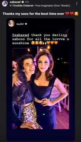 A screen grab of Saba Azad's Instagram stories A screen grab of Saba Azad's Instagram stories