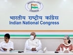 Congress President Mallikarjun Kharge along with Parliamentary Party Chairperson Sonia Gandhi and party KC Venugopal during the Congress CEC meeting. (File)(ANI)