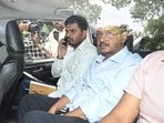 Delhi chief minister Arvind Kejriwal leaves from ED office for the Rouse Avenue Court in New Delhi on Monday. (Arvind Yadav/HT Photo)(HT_PRINT)