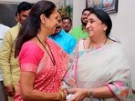 NCP leader Supriya Sule and Ajit Pawar's wife Sunetra Pawar meet at a temple in Baramati tehsil in Pune district on March 8, 2024. NCP leader Supriya Sule and Ajit Pawar's wife Sunetra Pawar meet at a temple in Baramati tehsil in Pune district on March 8, 2024.