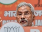 External affairs minister S Jaishankar addresses a press conference at the BJP Headquarters, in New Delhi.