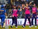 Rajasthan Royals bowler Trent Boult celebrates the wicket of Mumbai Indians batter Naman Dhir Rajasthan Royals bowler Trent Boult celebrates the wicket of Mumbai Indians batter Naman Dhir